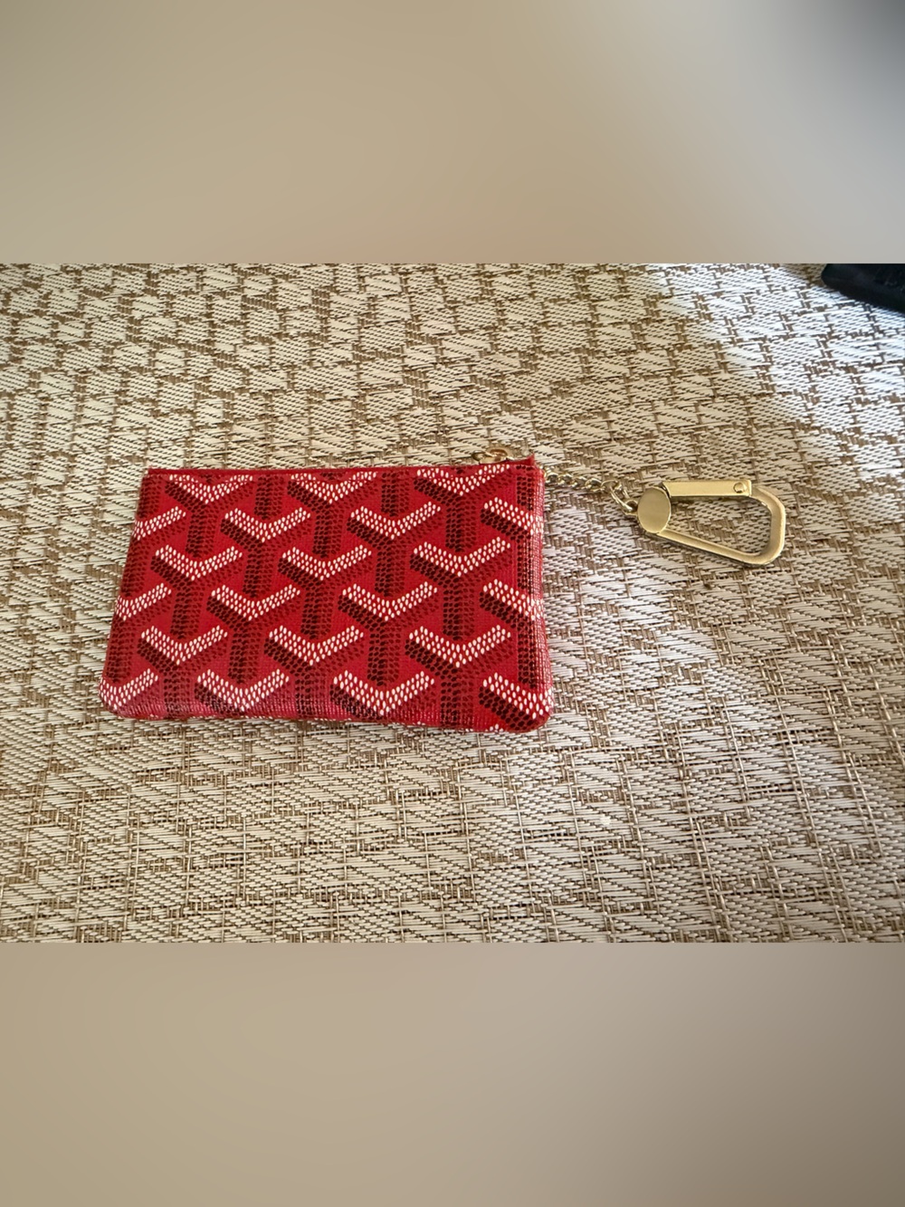 Designer inspired key chain zippered pouch red